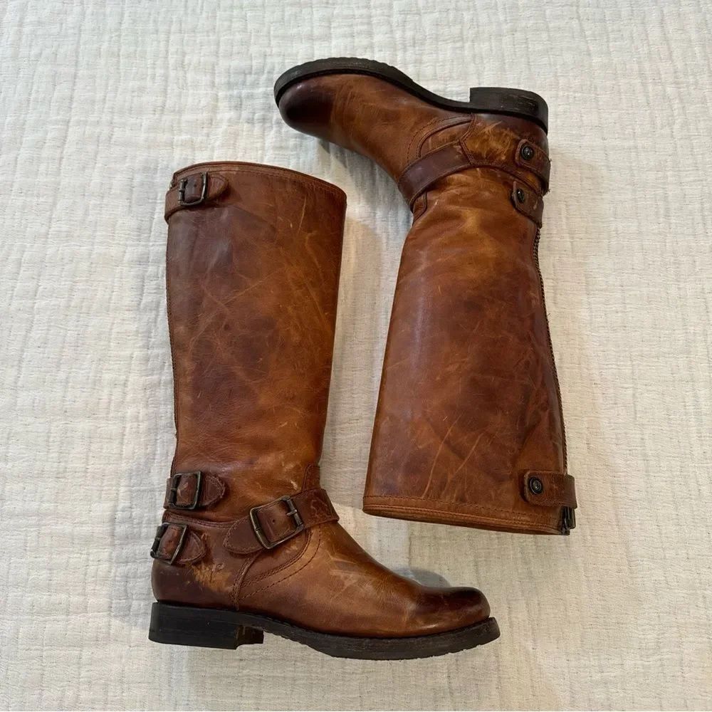FRYE TALL BOOT VERONICA Back Zip DARK BROWN LEATHER ENGINEER CLASSIC Size 6 B